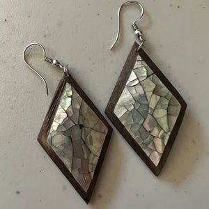 Indonesia Wood and Mother of Pearl Earrings